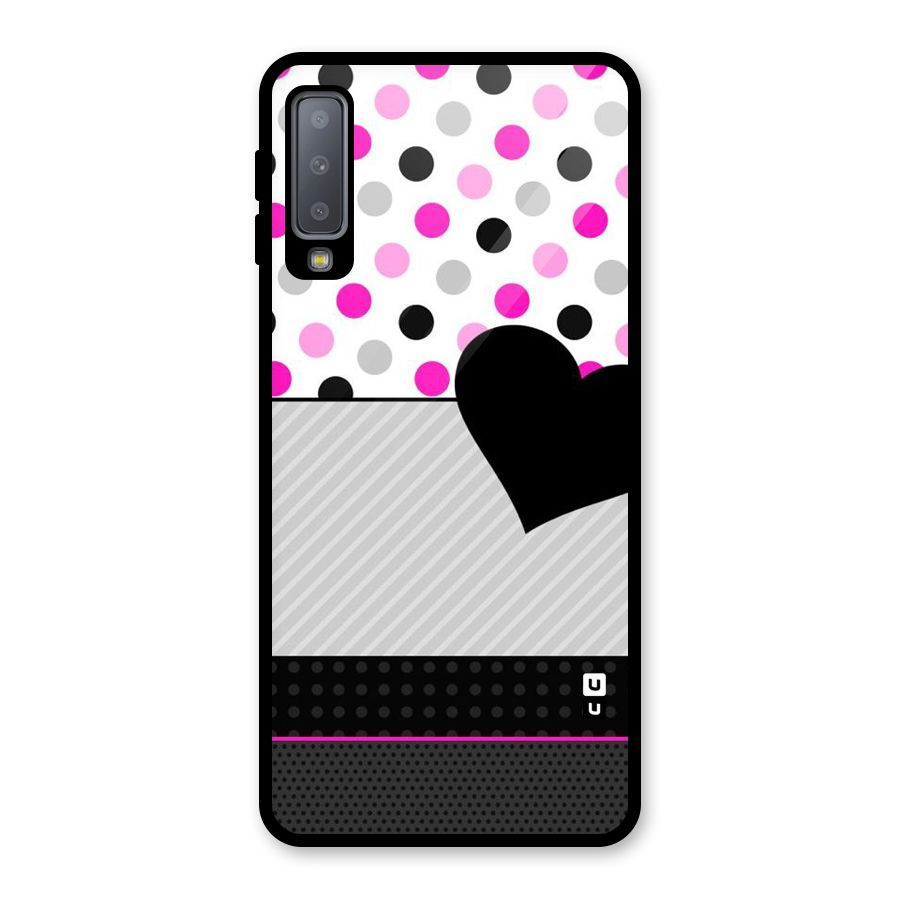 Heart Polka Stripes Glass Back Case for Galaxy A7 (2018)