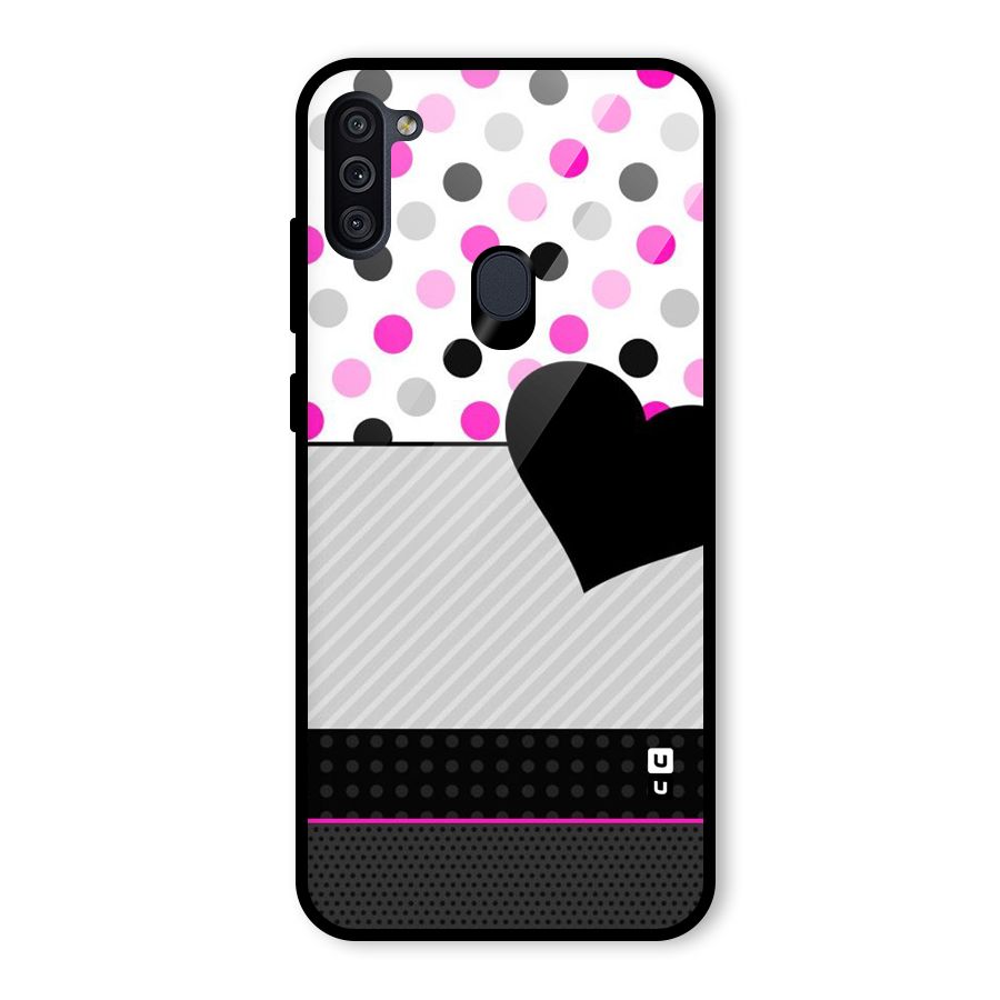Heart Polka Stripes Glass Back Case for Galaxy M11