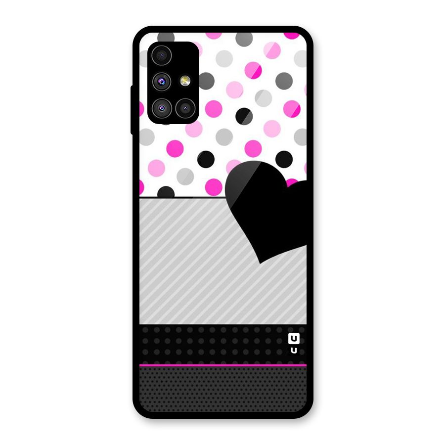Heart Polka Stripes Glass Back Case for Galaxy M51