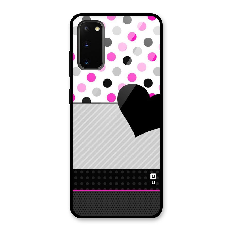 Heart Polka Stripes Glass Back Case for Galaxy S20