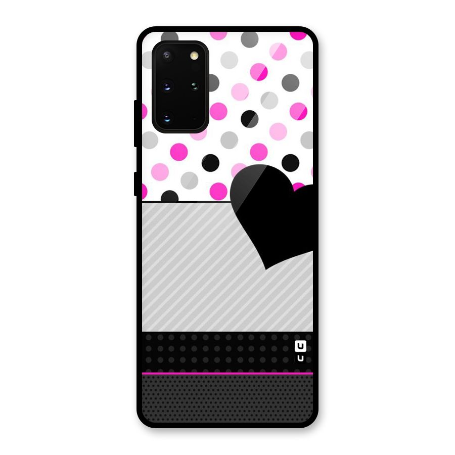 Heart Polka Stripes Glass Back Case for Galaxy S20 Plus