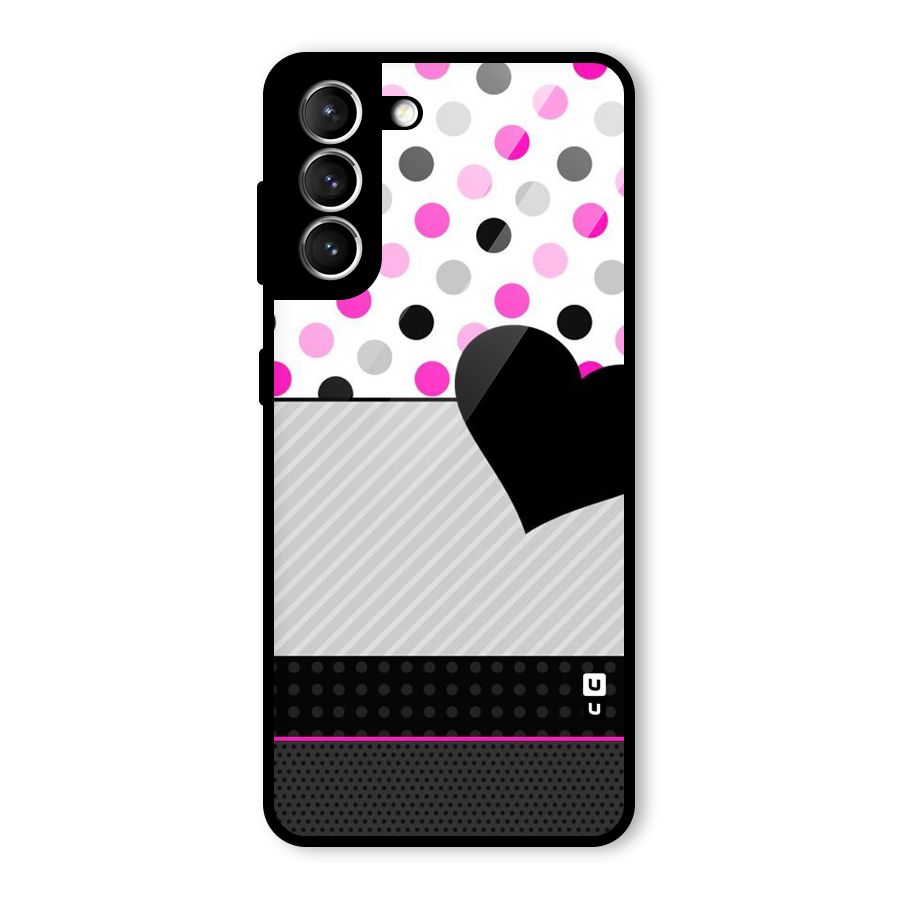 Heart Polka Stripes Glass Back Case for Galaxy S21 5G