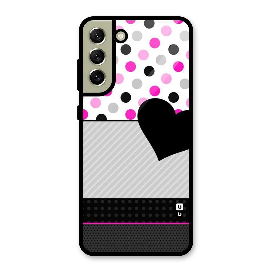 Heart Polka Stripes Glass Back Case for Galaxy S21 FE 5G