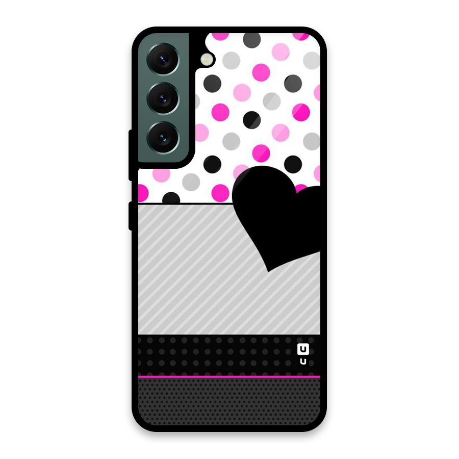 Heart Polka Stripes Glass Back Case for Galaxy S22 5G