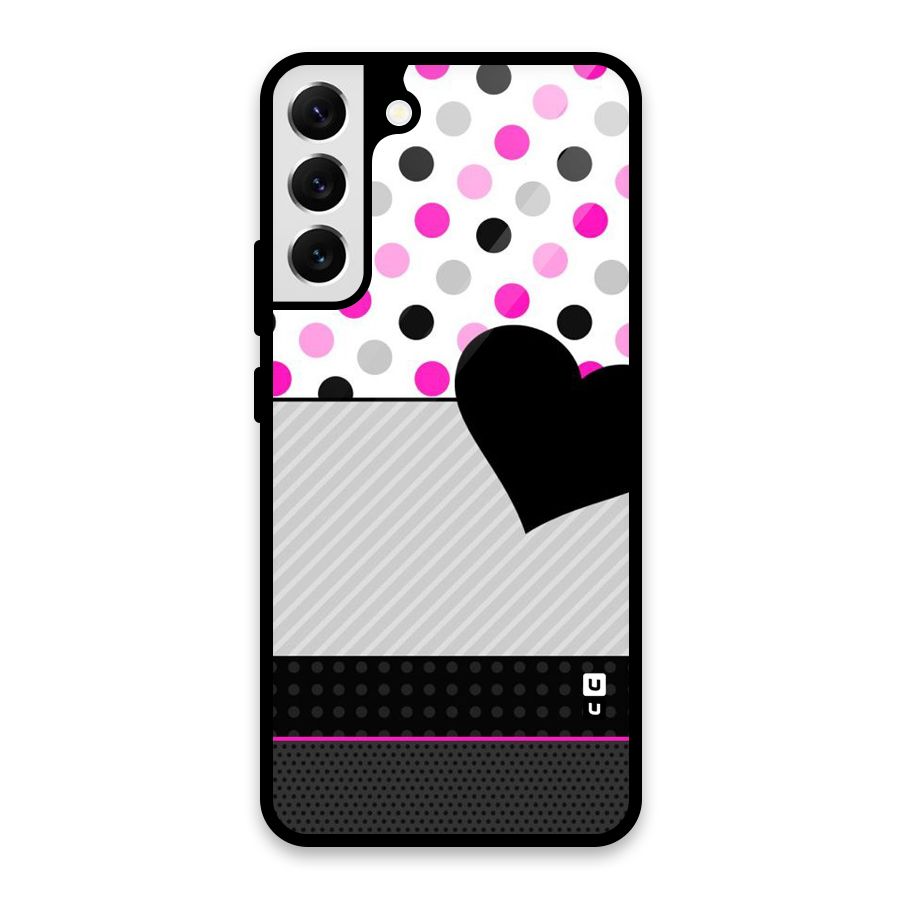 Heart Polka Stripes Glass Back Case for Galaxy S22 Plus 5G