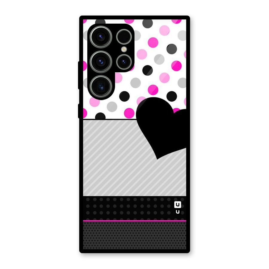 Heart Polka Stripes Glass Back Case for Galaxy S23 Ultra