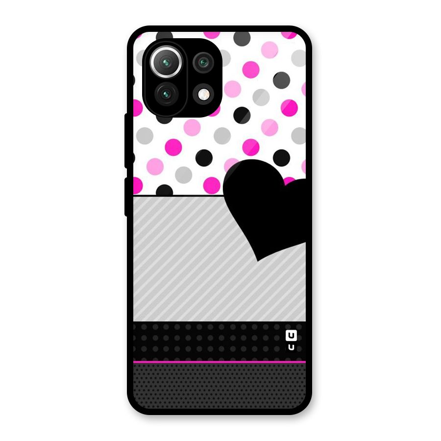 Heart Polka Stripes Glass Back Case for Mi 11 Lite