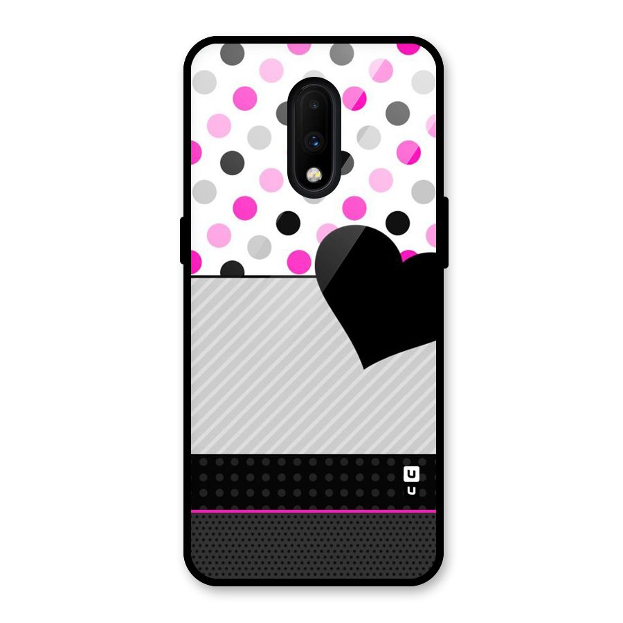 Heart Polka Stripes Glass Back Case for OnePlus 7