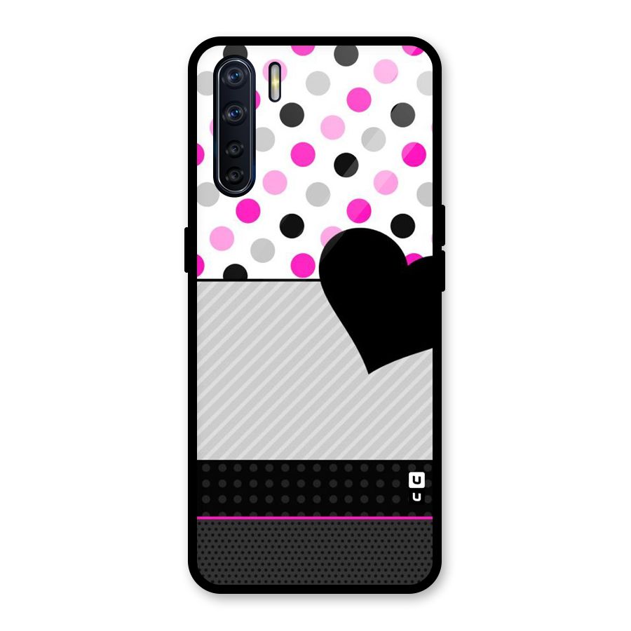 Heart Polka Stripes Glass Back Case for Oppo F15