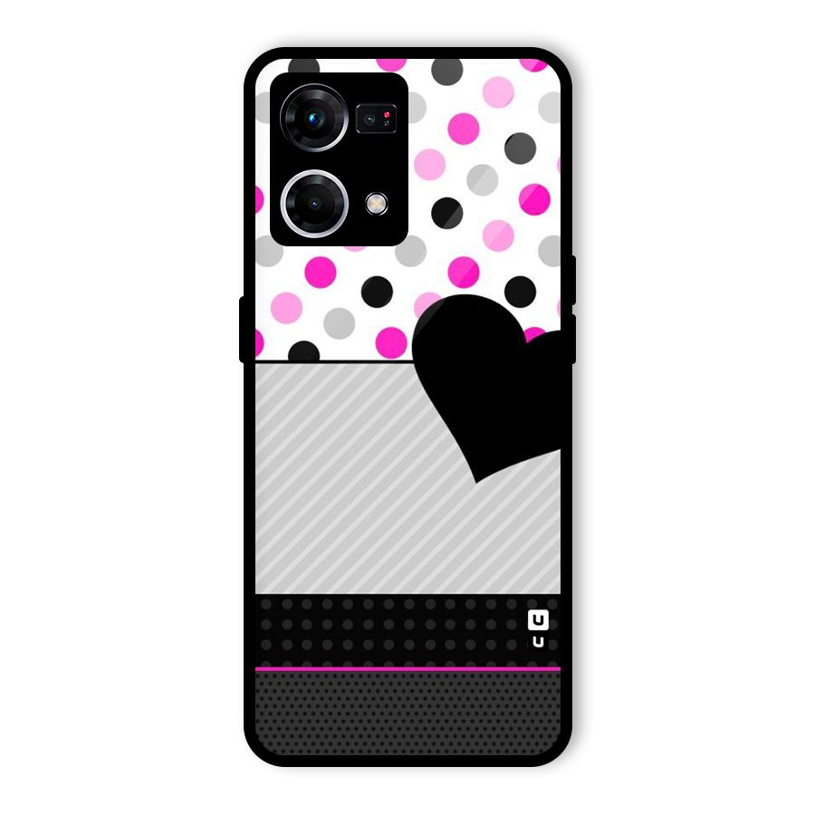 Heart Polka Stripes Glass Back Case for Oppo F21 Pro 4G