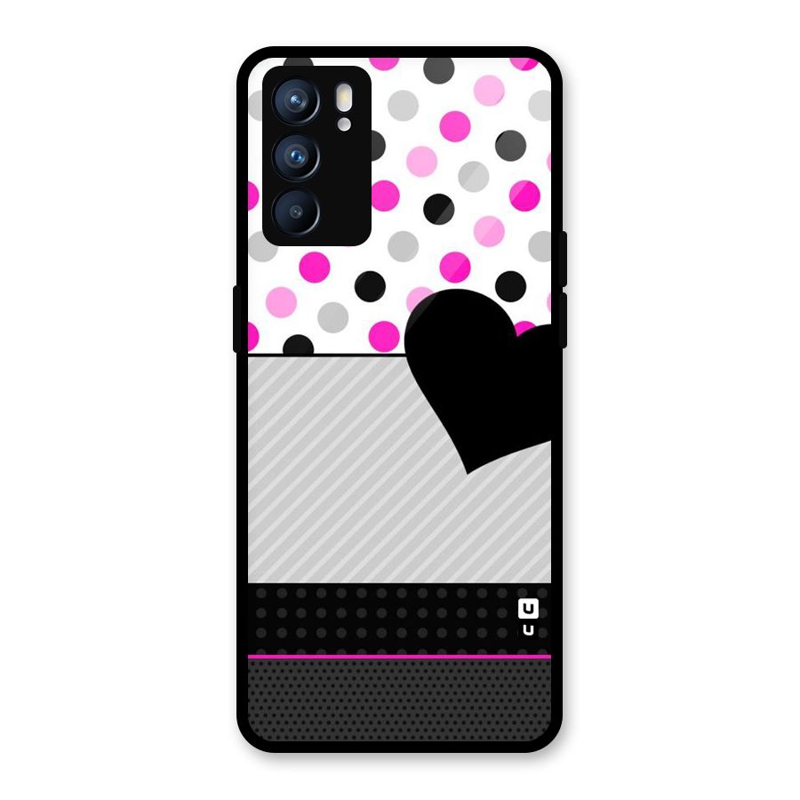 Heart Polka Stripes Glass Back Case for Oppo Reno6 5G