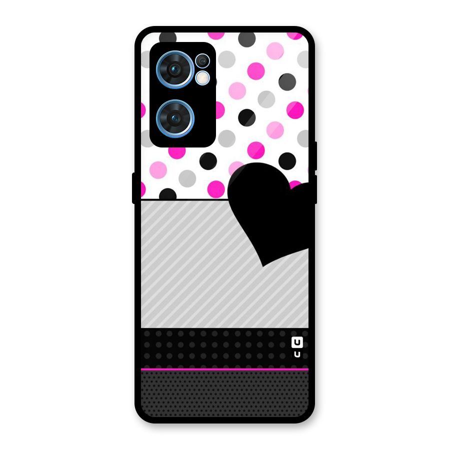Heart Polka Stripes Glass Back Case for Oppo Reno7 5G
