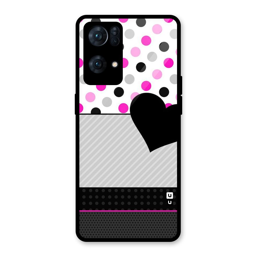 Heart Polka Stripes Glass Back Case for Oppo Reno7 Pro 5G