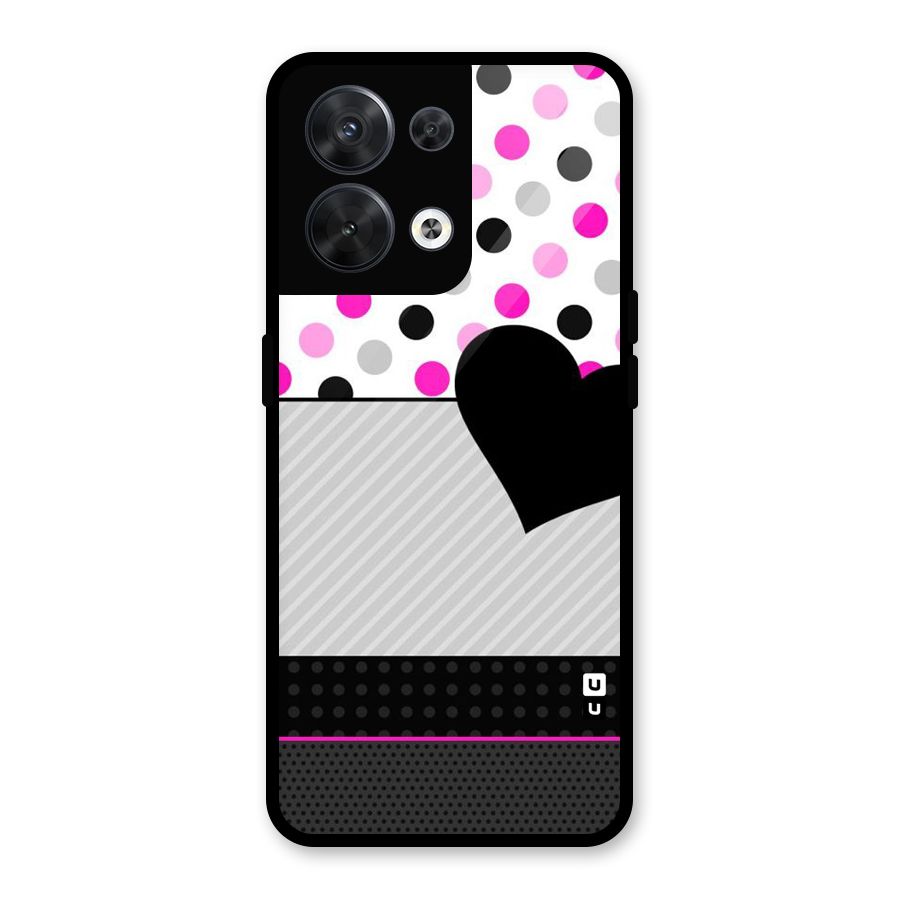 Heart Polka Stripes Glass Back Case for Oppo Reno8 5G