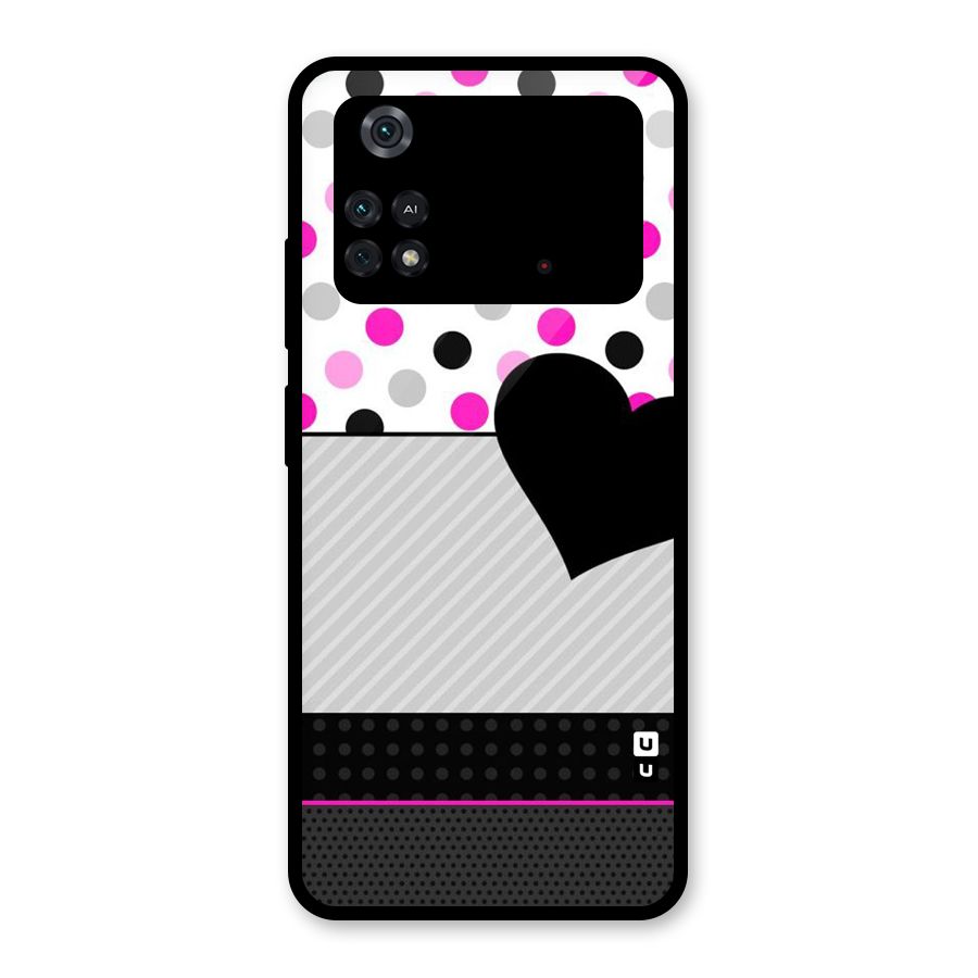 Heart Polka Stripes Glass Back Case for Poco M4 Pro 4G
