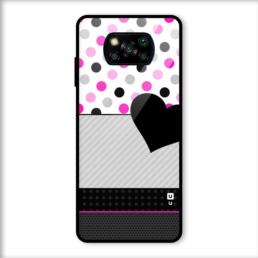 Heart Polka Stripes Glass Back Case for Poco X3