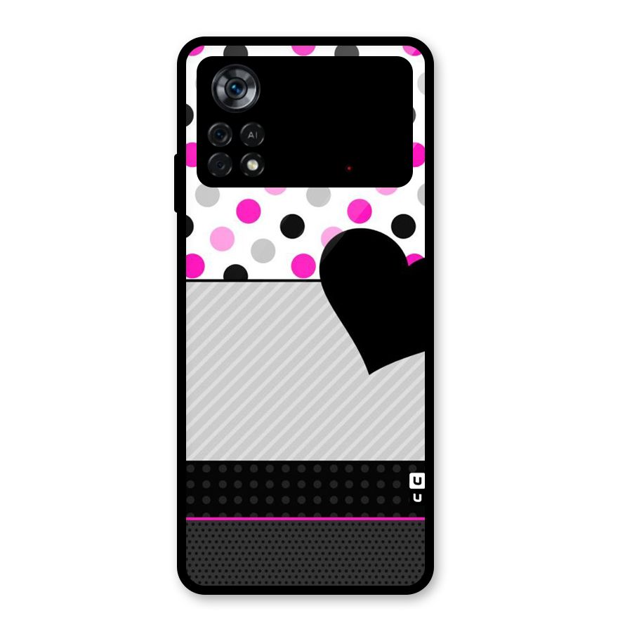 Heart Polka Stripes Glass Back Case for Poco X4 Pro 5G