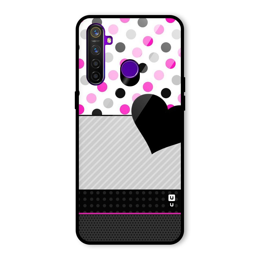 Heart Polka Stripes Glass Back Case for Realme 5 Pro