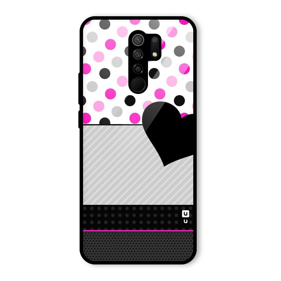 Heart Polka Stripes Glass Back Case for Redmi 9 Prime