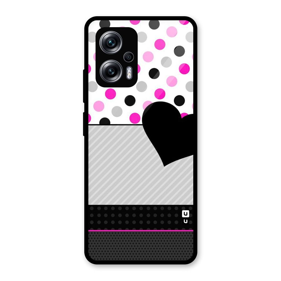 Heart Polka Stripes Glass Back Case for Redmi K50i