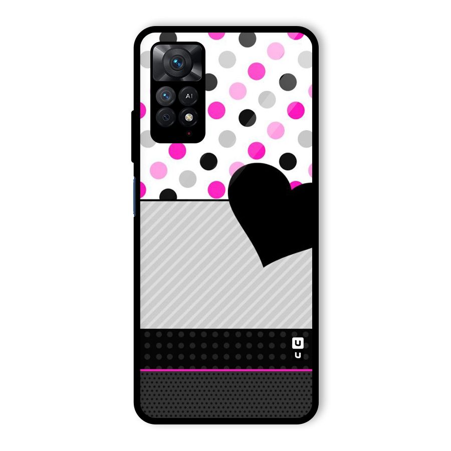 Heart Polka Stripes Glass Back Case for Redmi Note 11 Pro
