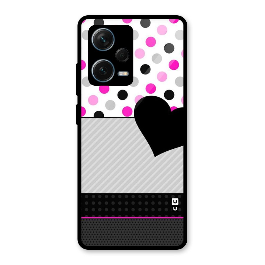 Heart Polka Stripes Glass Back Case for Redmi Note 12 Pro Plus 5G