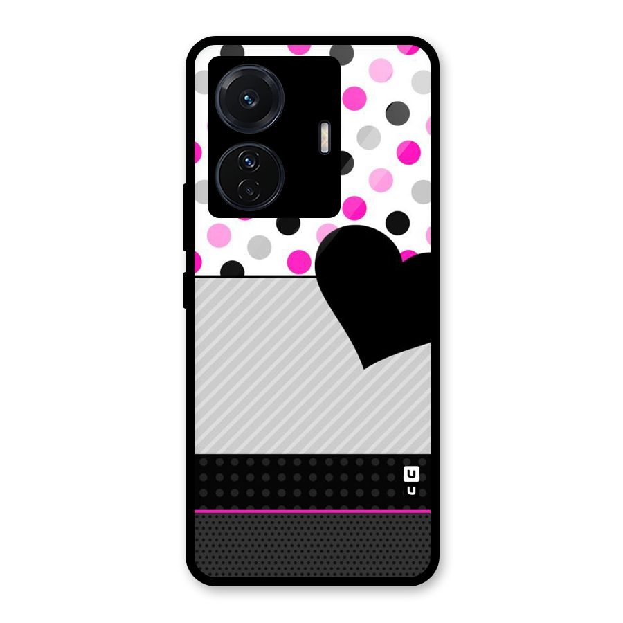 Heart Polka Stripes Glass Back Case for Vivo T1 Pro