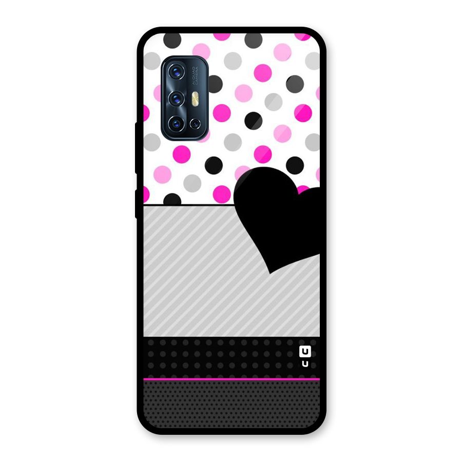 Heart Polka Stripes Glass Back Case for Vivo V17