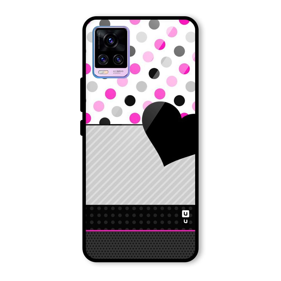 Heart Polka Stripes Glass Back Case for Vivo V20 Pro