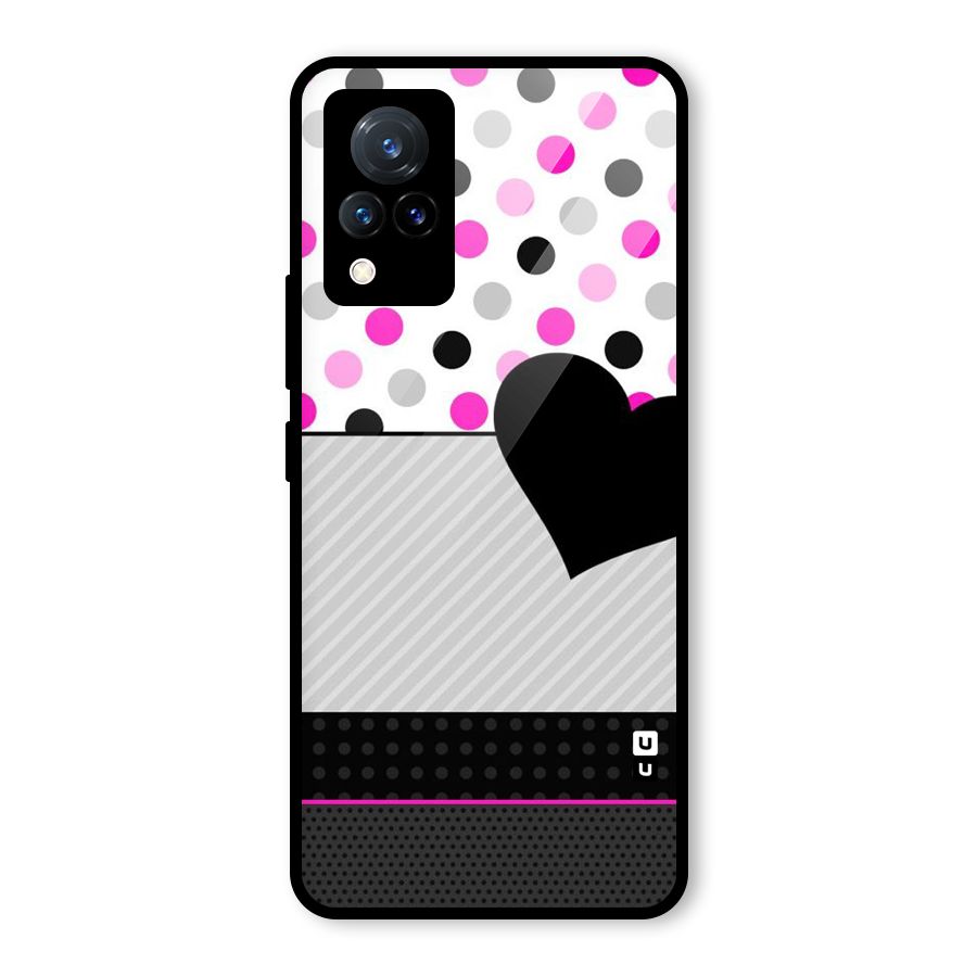 Heart Polka Stripes Glass Back Case for Vivo V21 5G