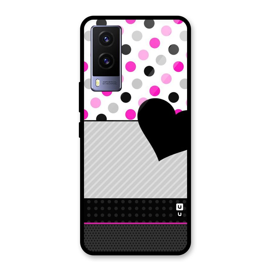 Heart Polka Stripes Glass Back Case for Vivo V21e 5G
