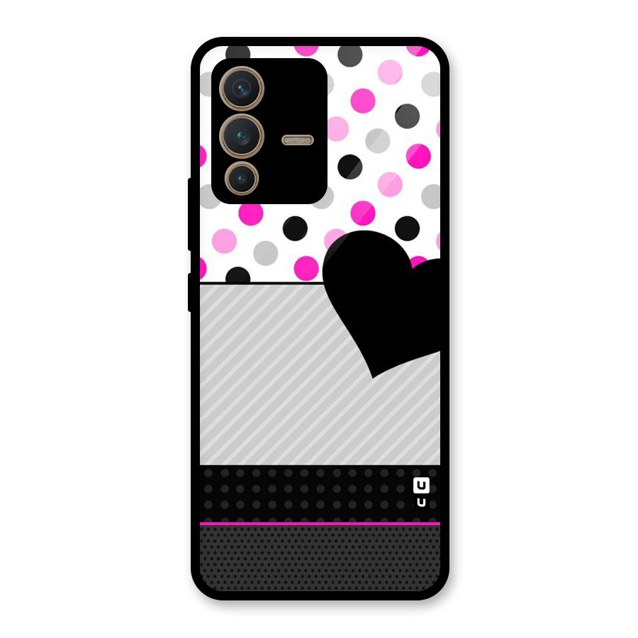 Heart Polka Stripes Glass Back Case for Vivo V23 5G
