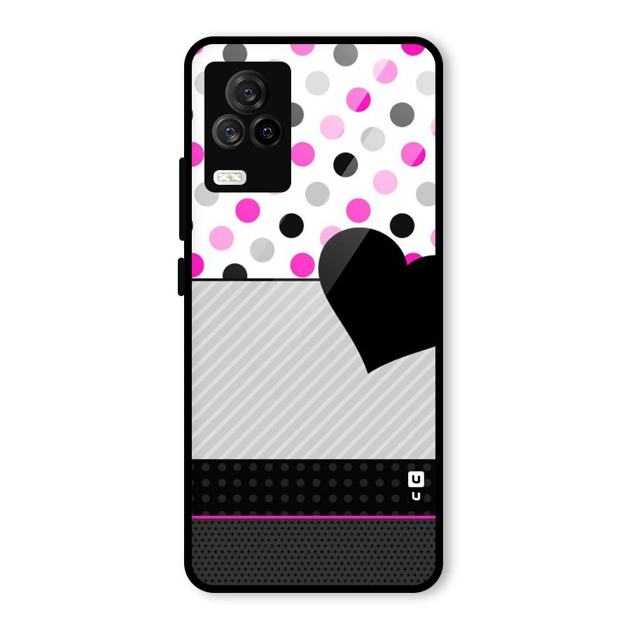 Heart Polka Stripes Glass Back Case for Vivo iQOO 7 Legend 5G