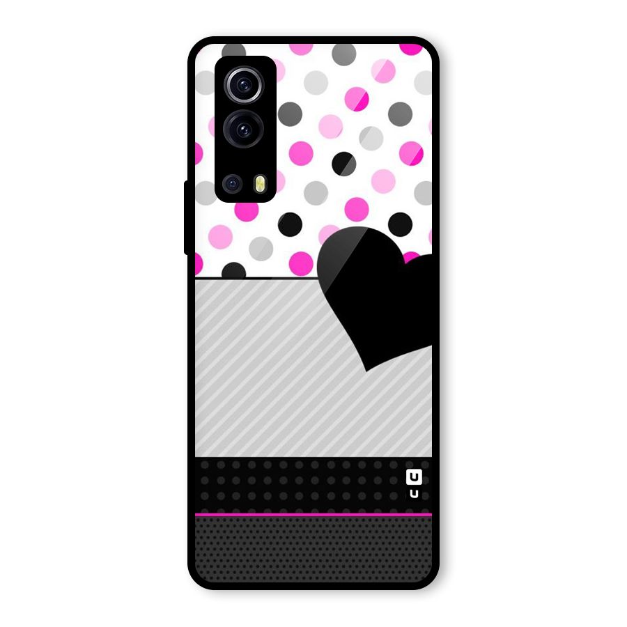 Heart Polka Stripes Glass Back Case for Vivo iQOO Z3