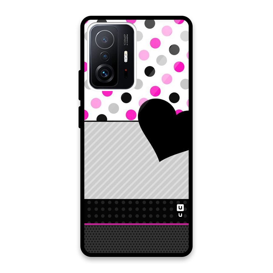 Heart Polka Stripes Glass Back Case for Xiaomi 11T Pro