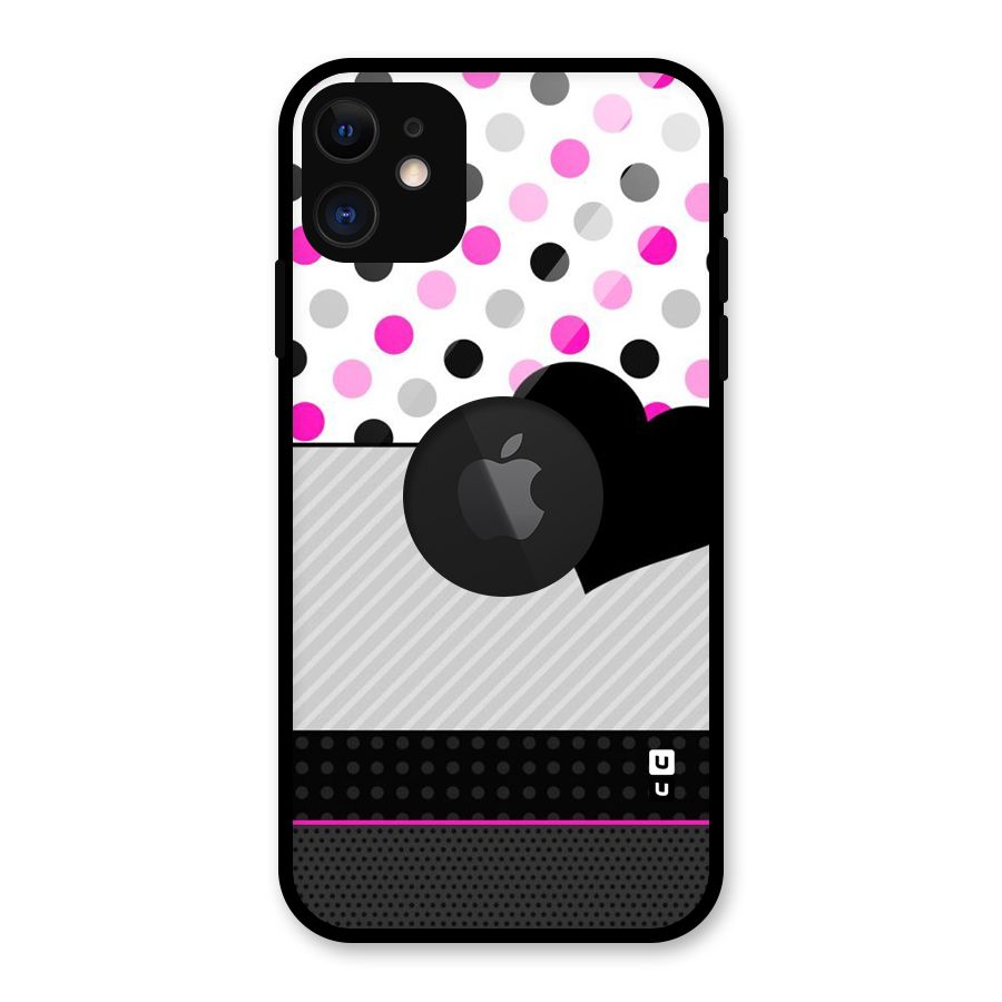 Heart Polka Stripes Glass Back Case for iPhone 11 Logo Cut