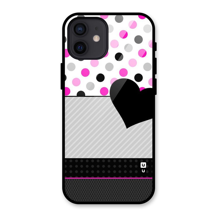 Heart Polka Stripes Glass Back Case for iPhone 12