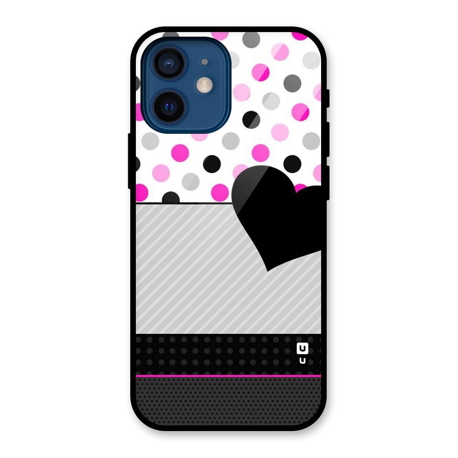 Heart Polka Stripes Glass Back Case for iPhone 12 Mini