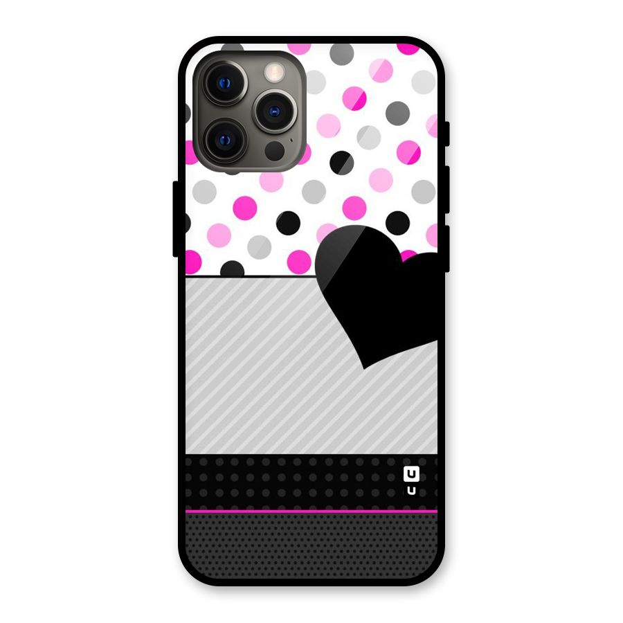 Heart Polka Stripes Glass Back Case for iPhone 12 Pro Max