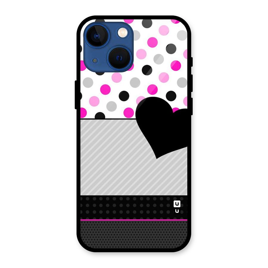 Heart Polka Stripes Glass Back Case for iPhone 13 Mini