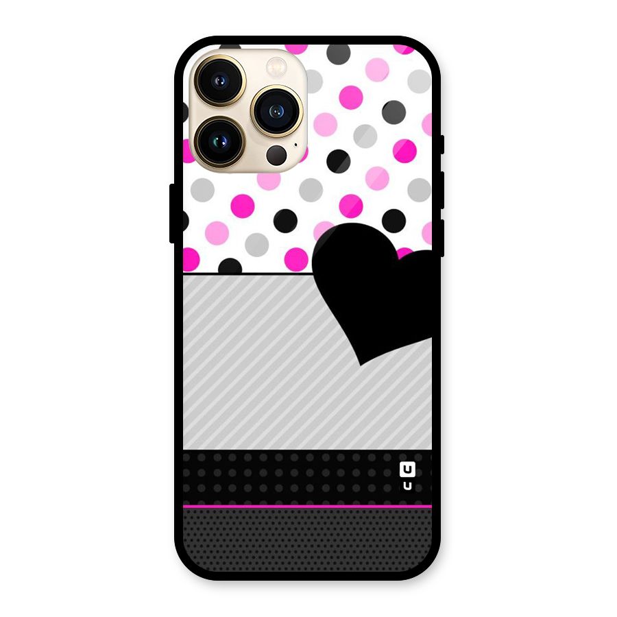 Heart Polka Stripes Glass Back Case for iPhone 13 Pro Max