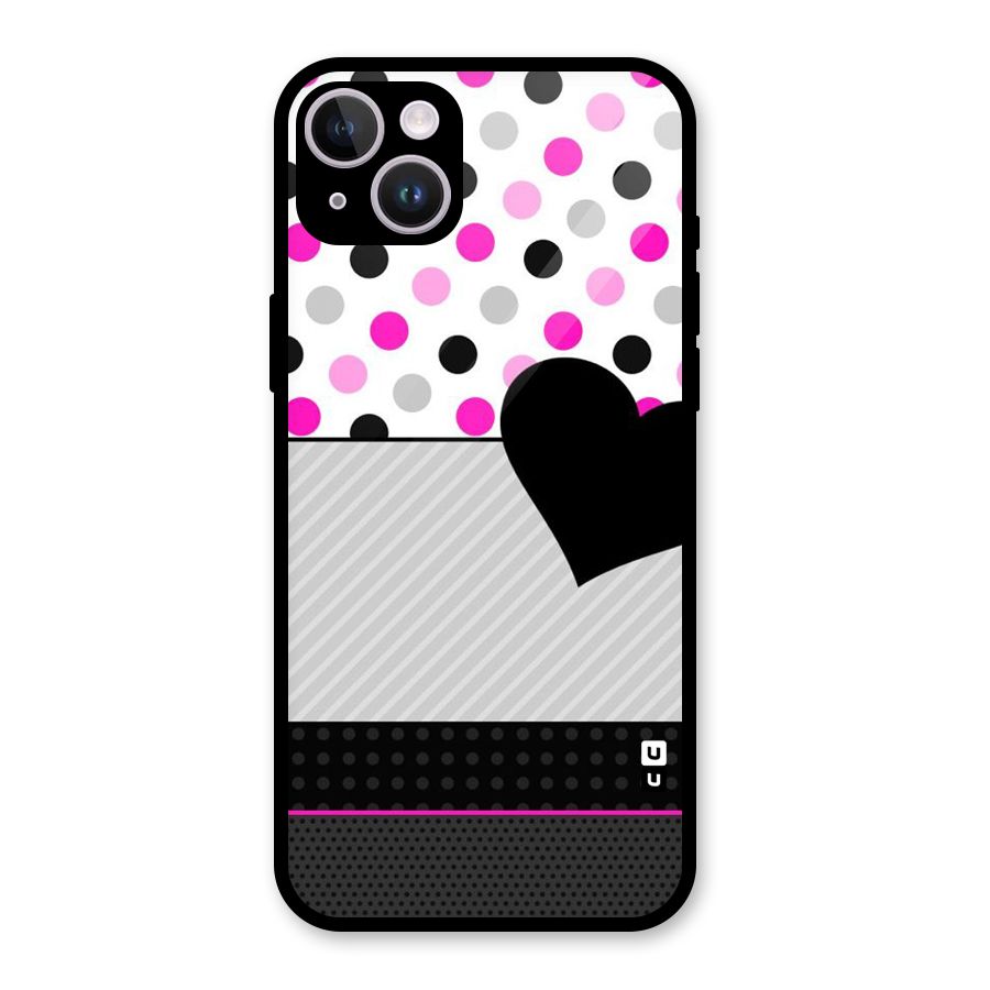 Heart Polka Stripes Glass Back Case for iPhone 14 Plus