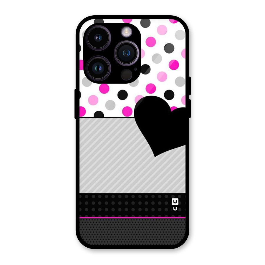 Heart Polka Stripes Glass Back Case for iPhone 14 Pro