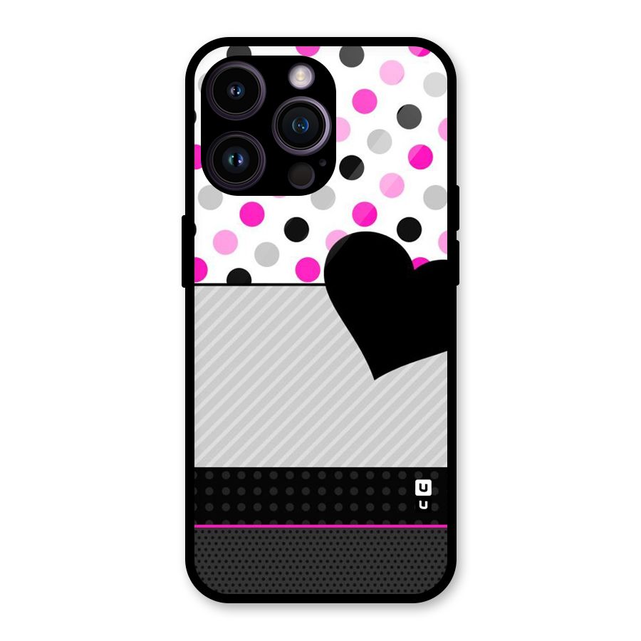 Heart Polka Stripes Glass Back Case for iPhone 14 Pro Max