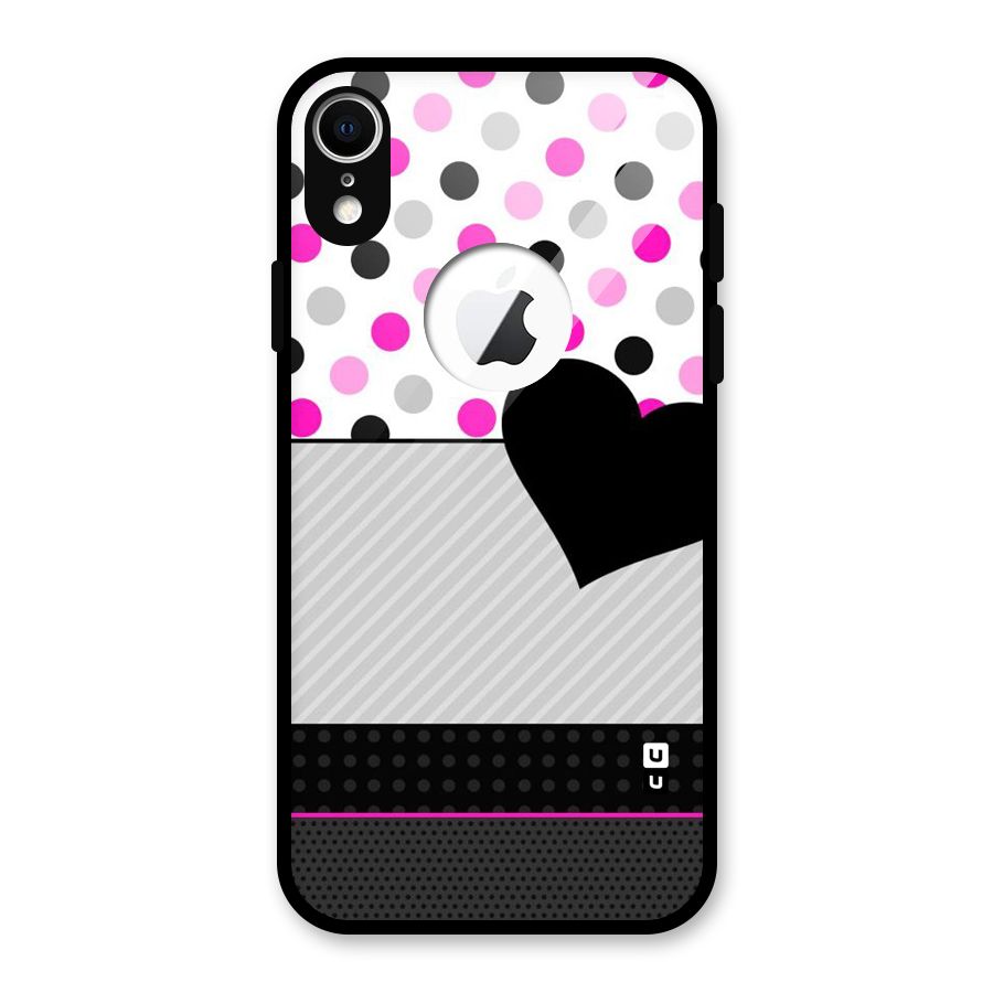 Heart Polka Stripes Glass Back Case for iPhone XR Logo Cut