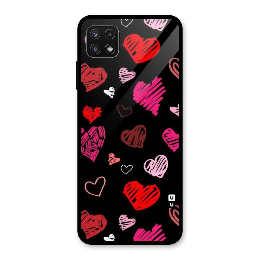 Hearts Art Pattern Glass Back Case for Galaxy A22 5G