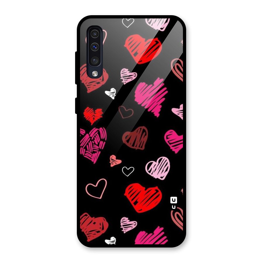 Hearts Art Pattern Glass Back Case for Galaxy A50