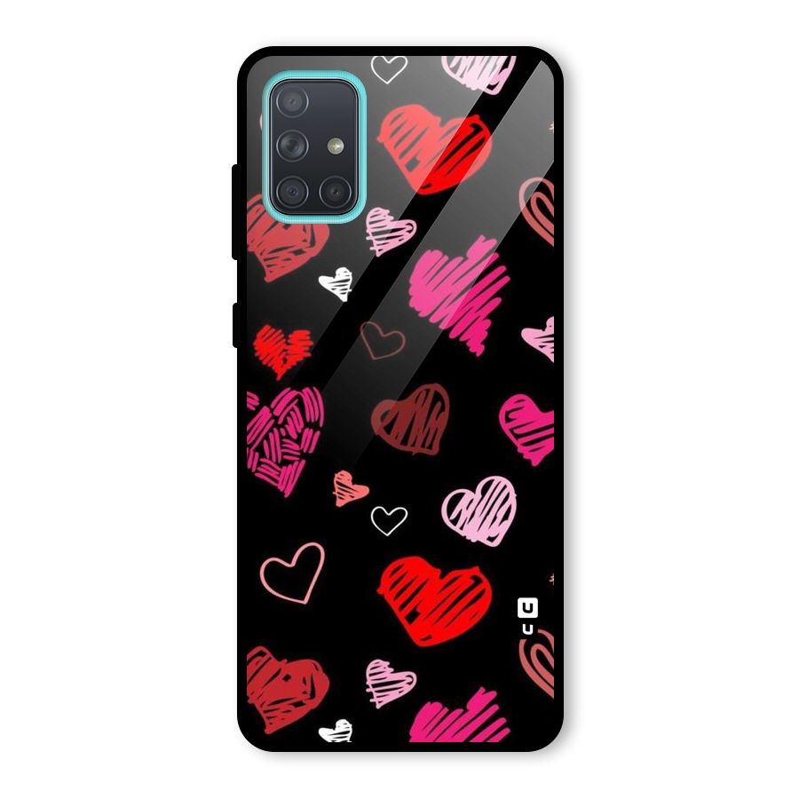 Hearts Art Pattern Glass Back Case for Galaxy A71