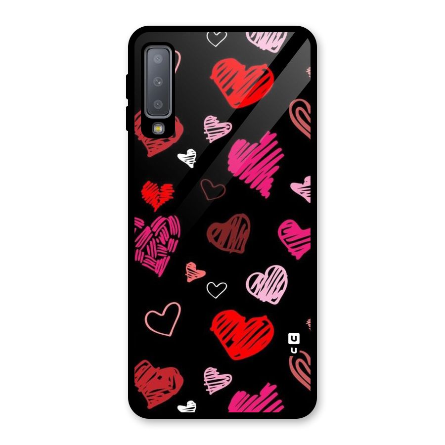 Hearts Art Pattern Glass Back Case for Galaxy A7 (2018)