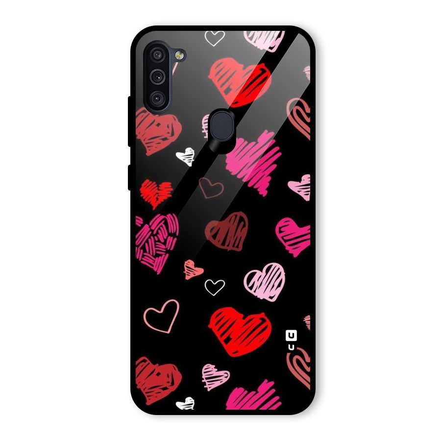 Hearts Art Pattern Glass Back Case for Galaxy M11